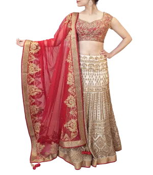 WHITE AND RED BRIDAL LEHENGA