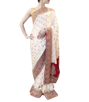 WHITE AND RED SAREE