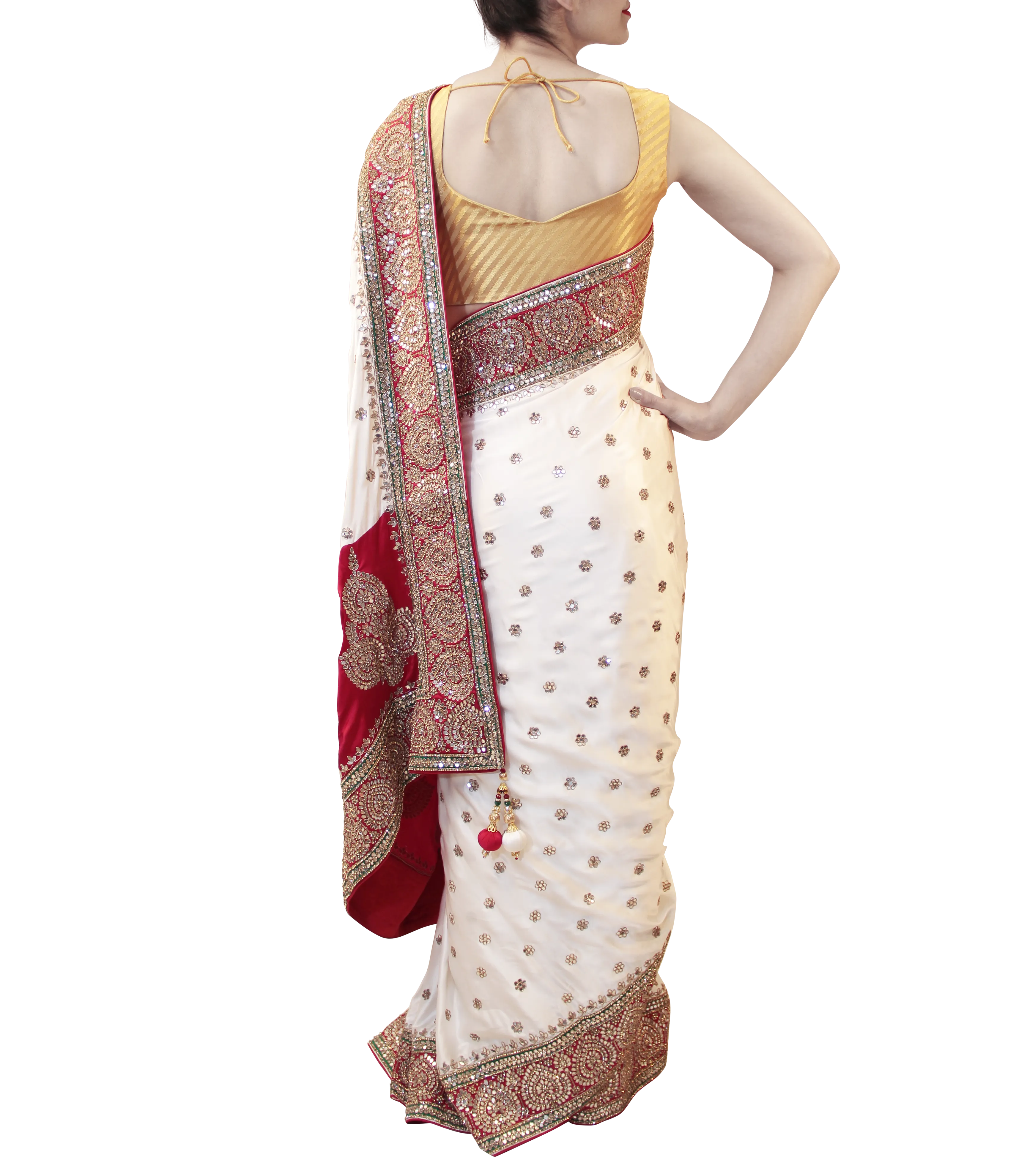 WHITE AND RED SAREE