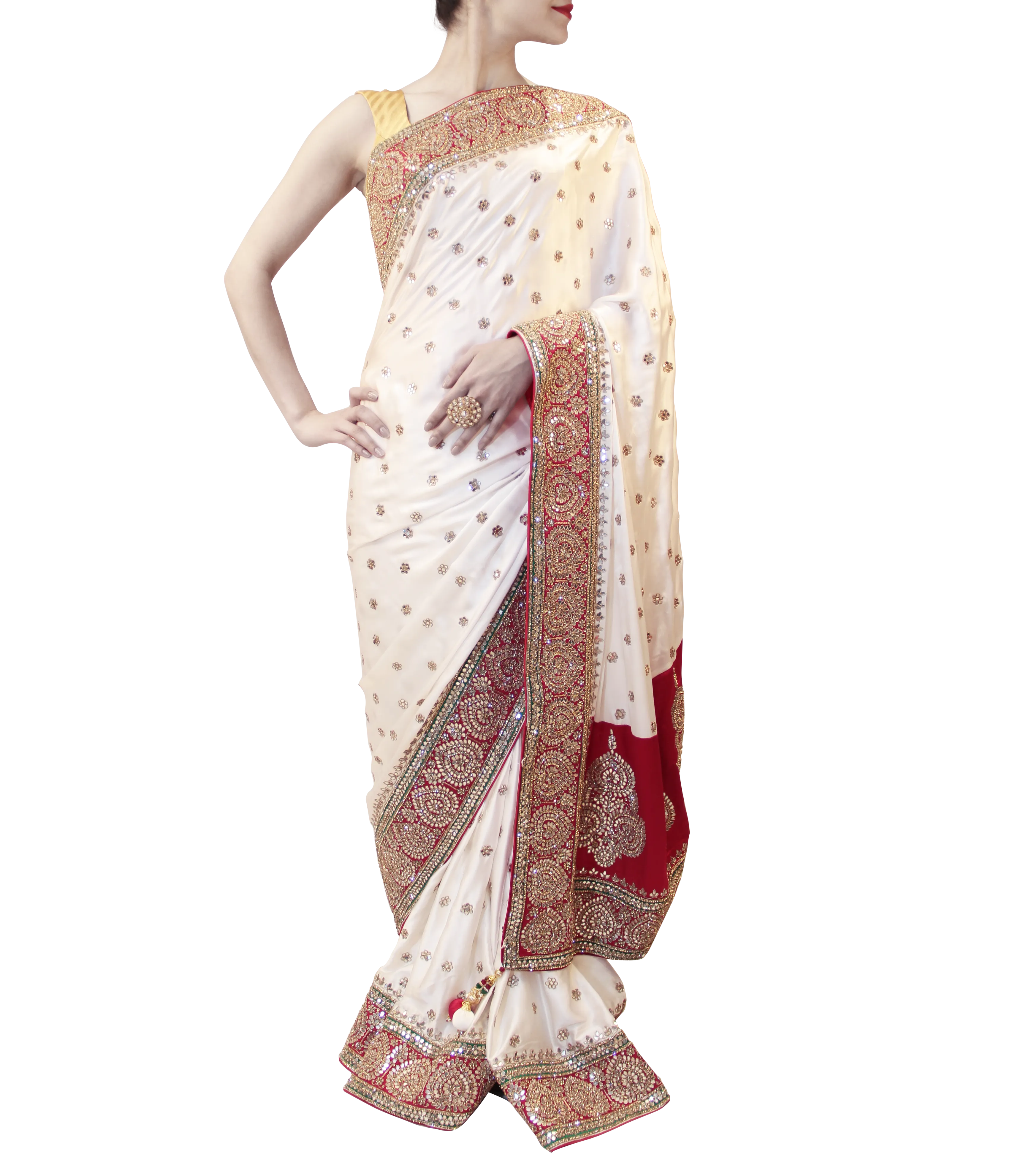 WHITE AND RED SAREE
