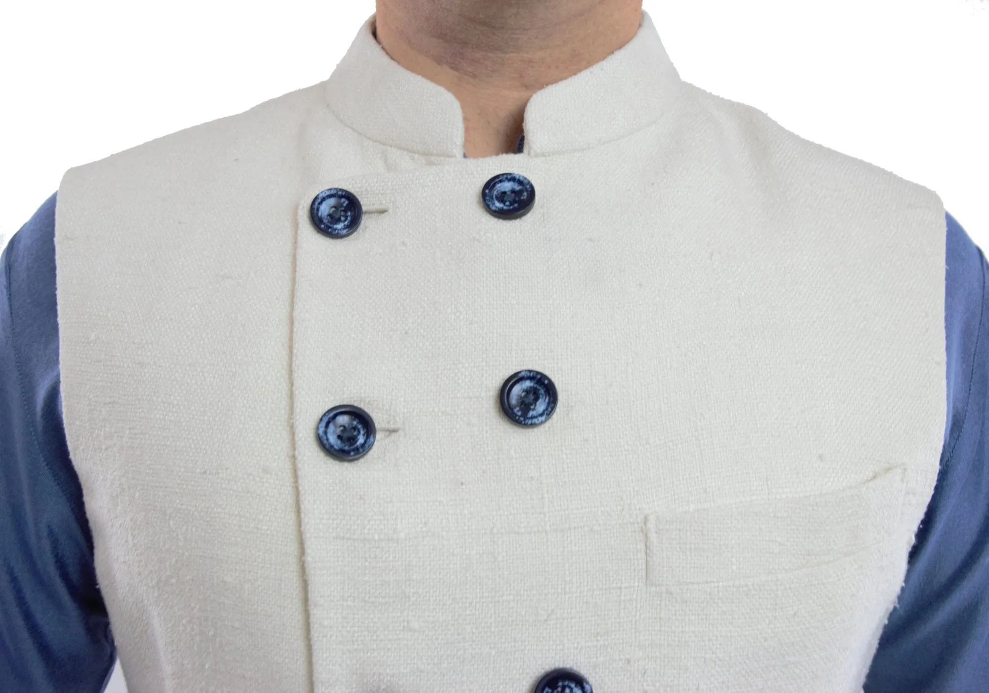 White Color Matka Silk Nehru Jacket Bandhgala Waistcoat Bandi
