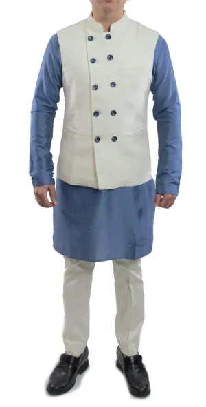 White Color Matka Silk Nehru Jacket Bandhgala Waistcoat Bandi