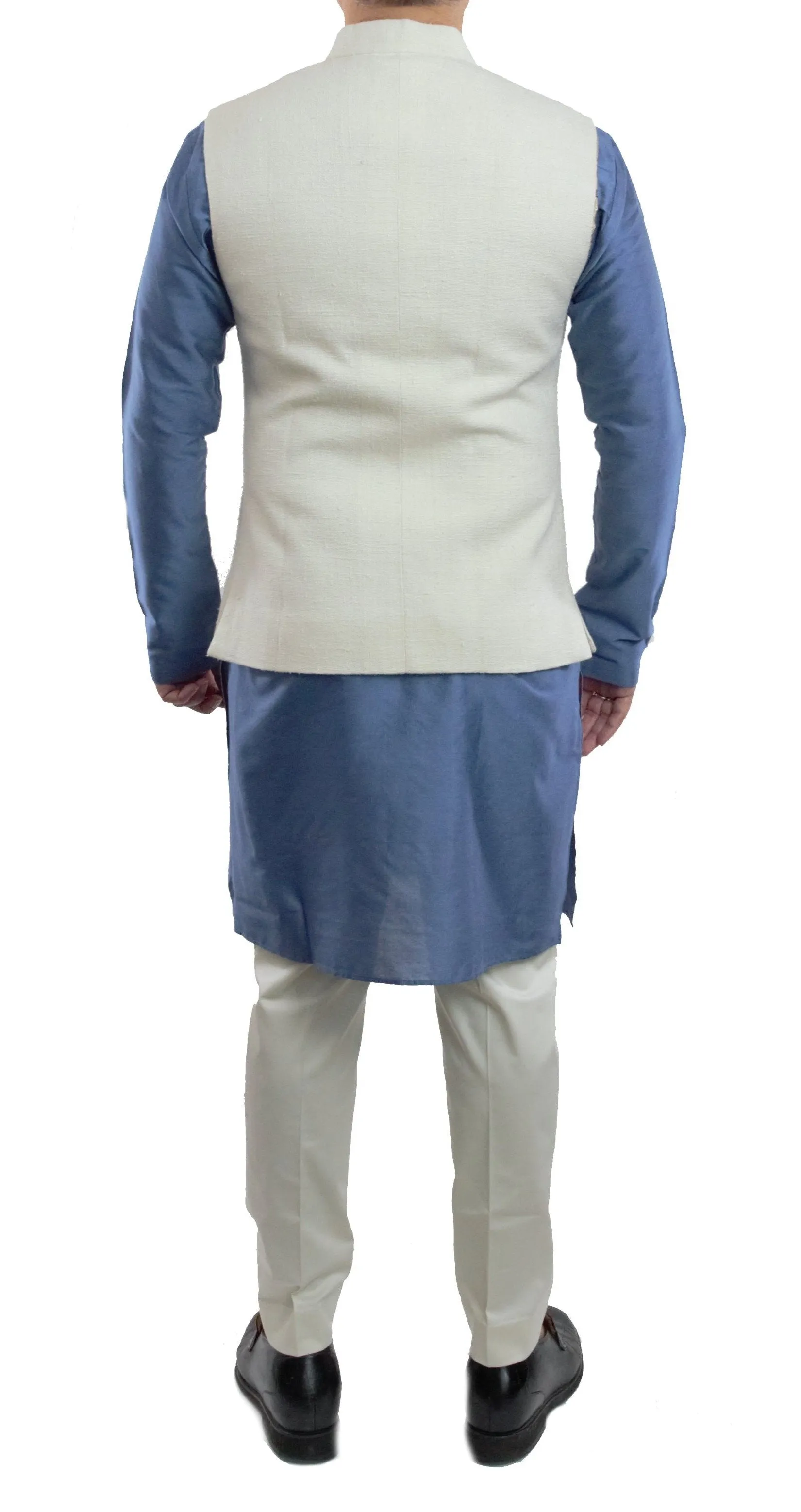 White Color Matka Silk Nehru Jacket Bandhgala Waistcoat Bandi