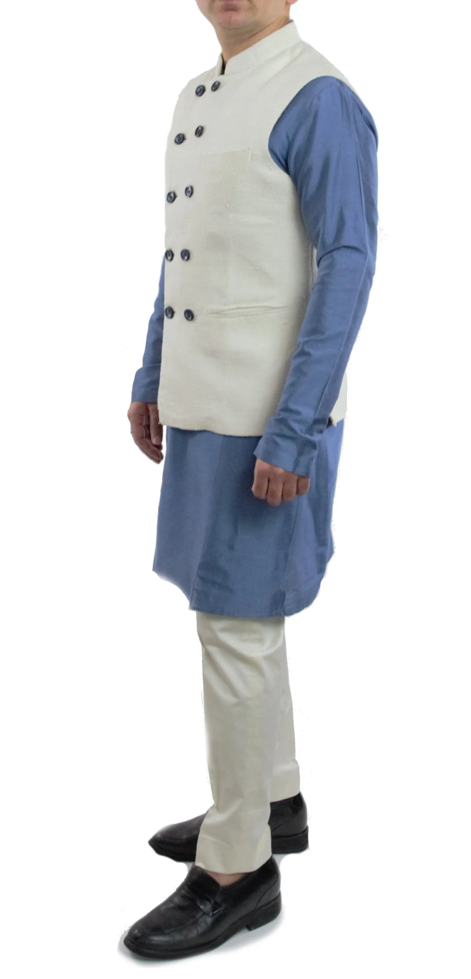 White Color Matka Silk Nehru Jacket Bandhgala Waistcoat Bandi