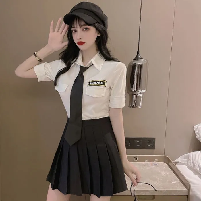 White shirt   black skirt two-piece suit  KF9237