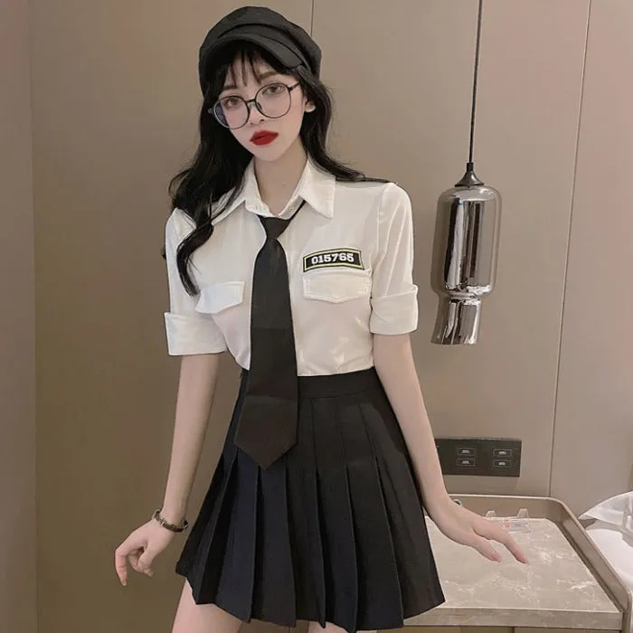 White shirt   black skirt two-piece suit  KF9237