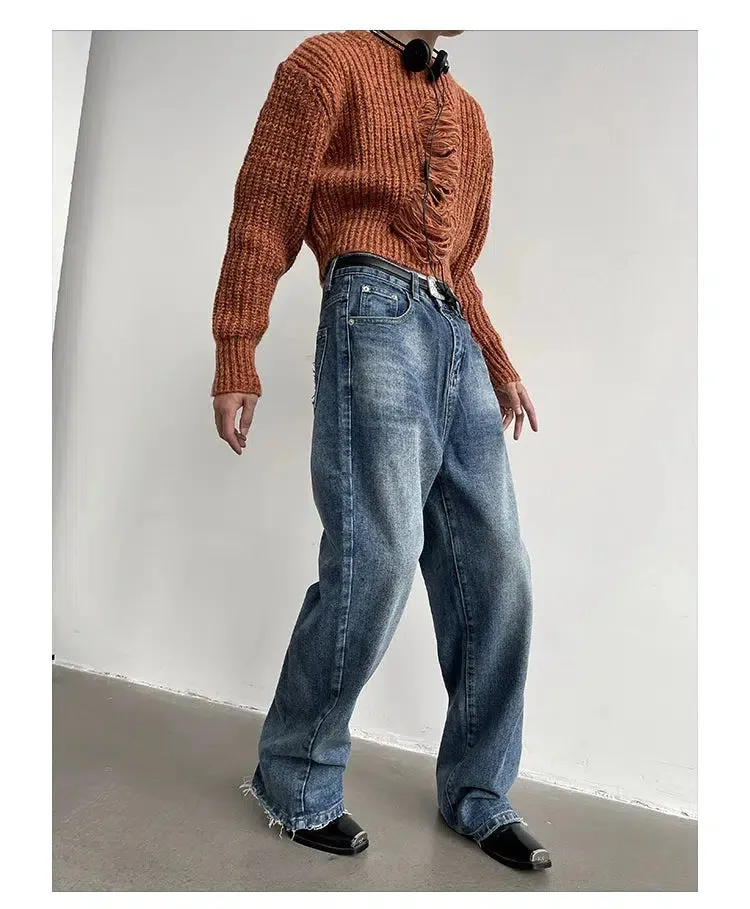 Wide-Leg Distressed Denim Jeans