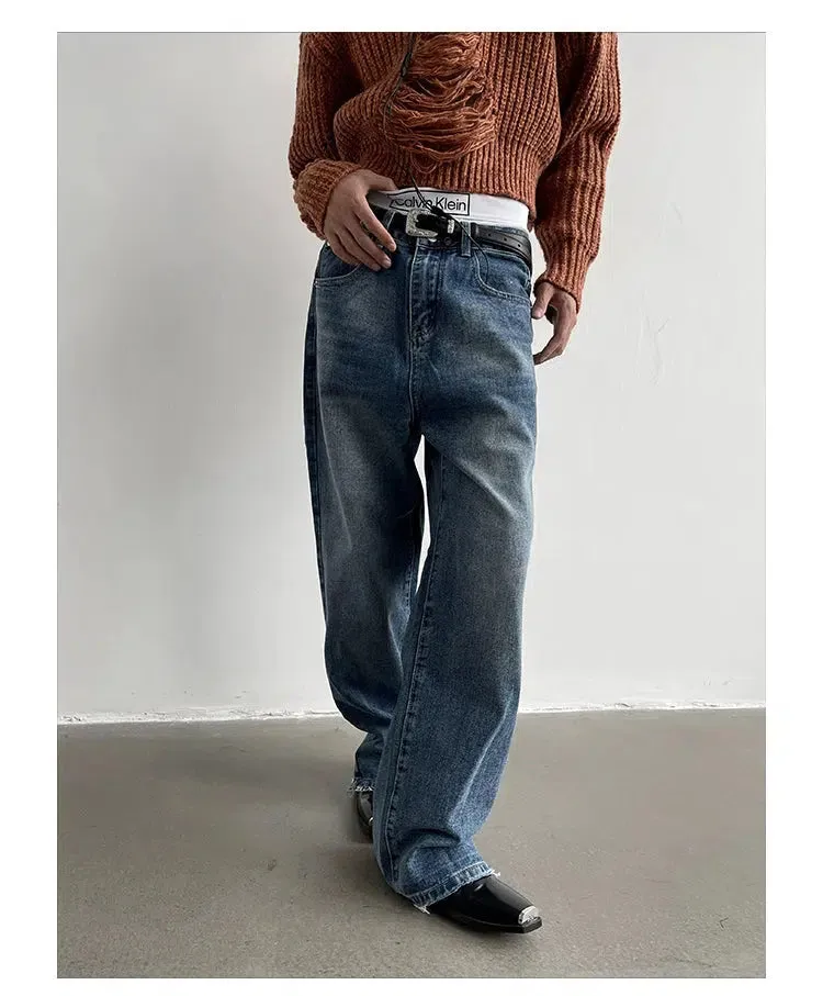Wide-Leg Distressed Denim Jeans