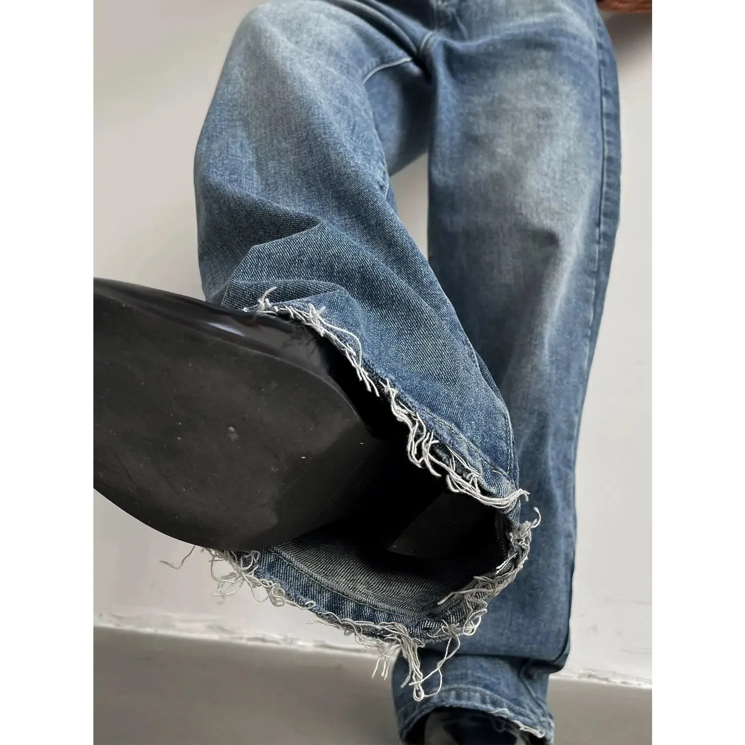 Wide-Leg Distressed Denim Jeans