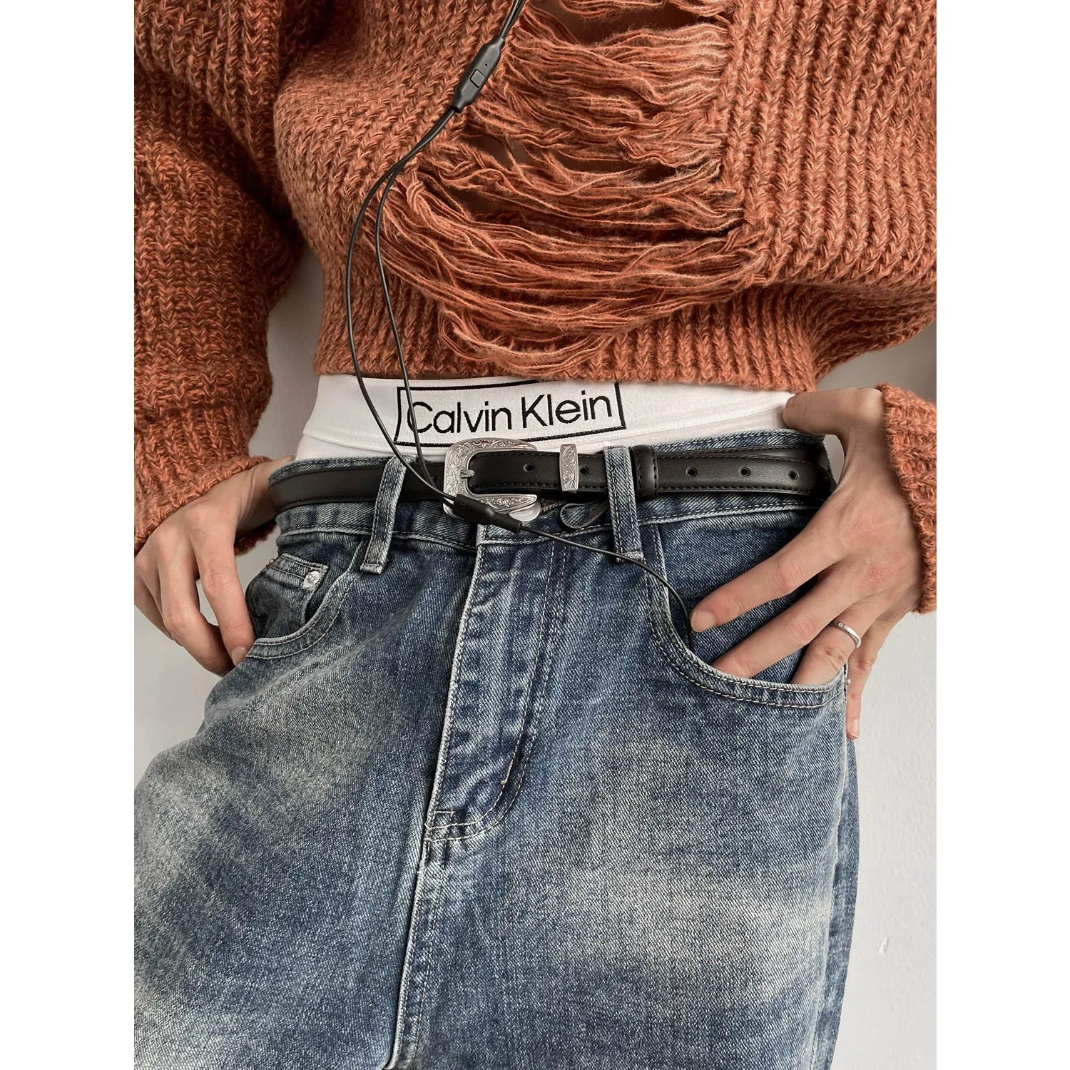Wide-Leg Distressed Denim Jeans