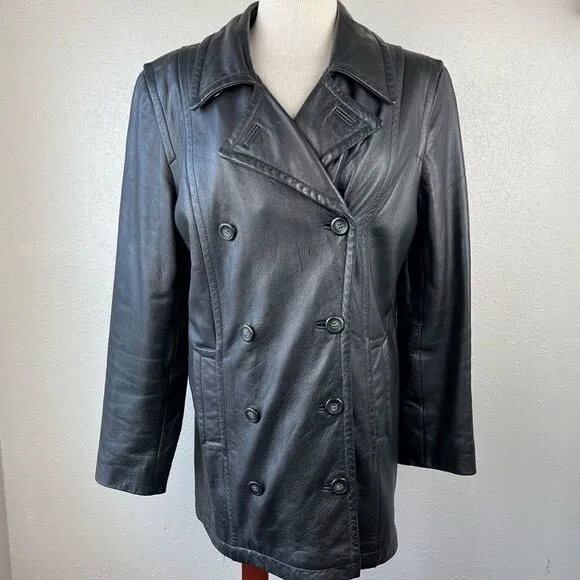 Winlit Black Leather Jacket Size L EUC