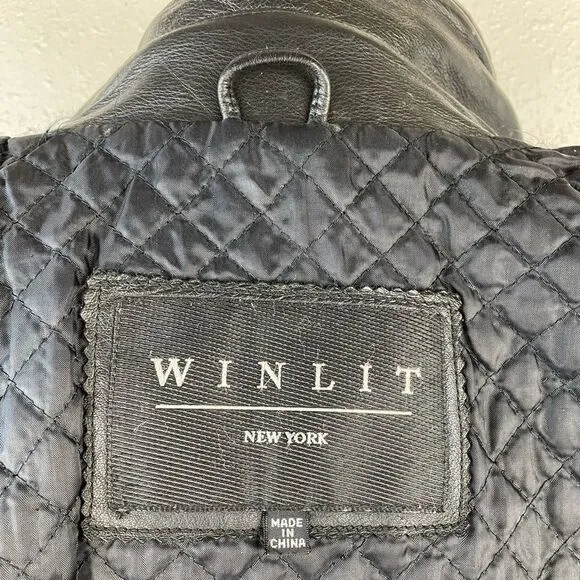 Winlit Black Leather Jacket Size L EUC