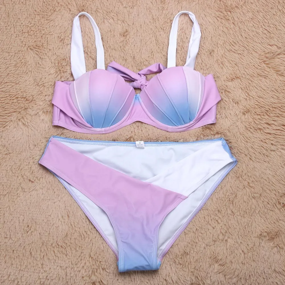 Women Bikinis Set White Blue Gradient Swimming Swim Two Piece Suit  B021