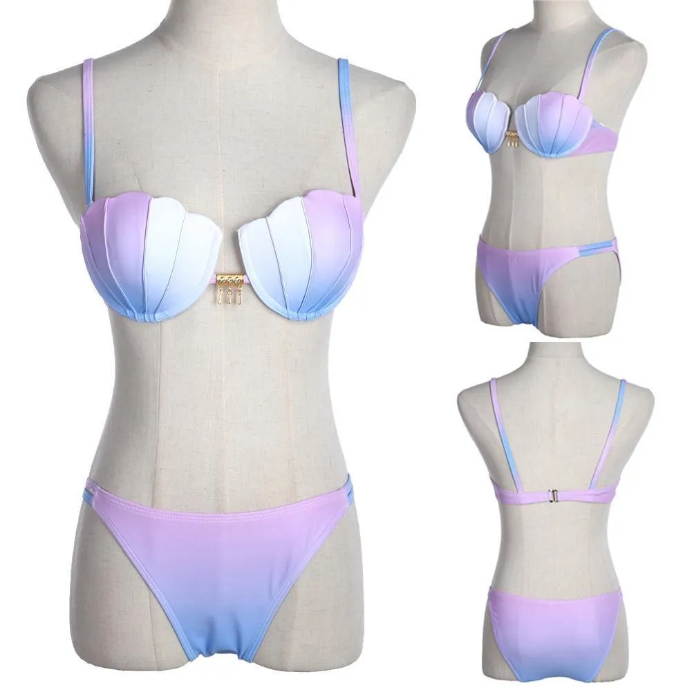 Women Bikinis Set White Blue Gradient Swimming Swim Two Piece Suit  B021