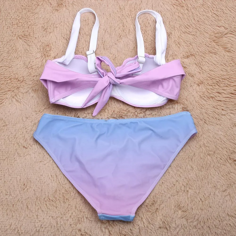 Women Bikinis Set White Blue Gradient Swimming Swim Two Piece Suit  B021