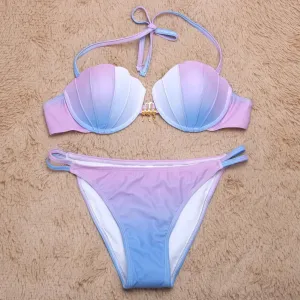 Women Bikinis Set White Blue Gradient Swimming Swim Two Piece Suit  B021