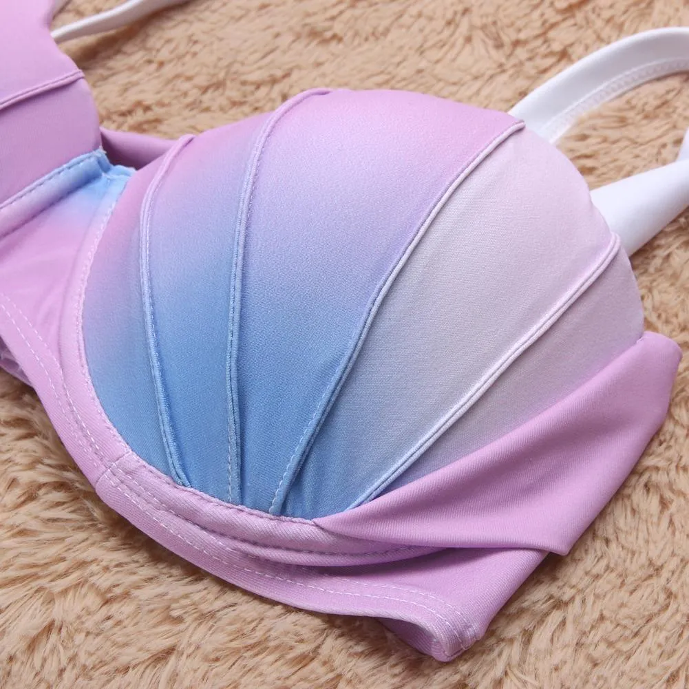 Women Bikinis Set White Blue Gradient Swimming Swim Two Piece Suit  B021