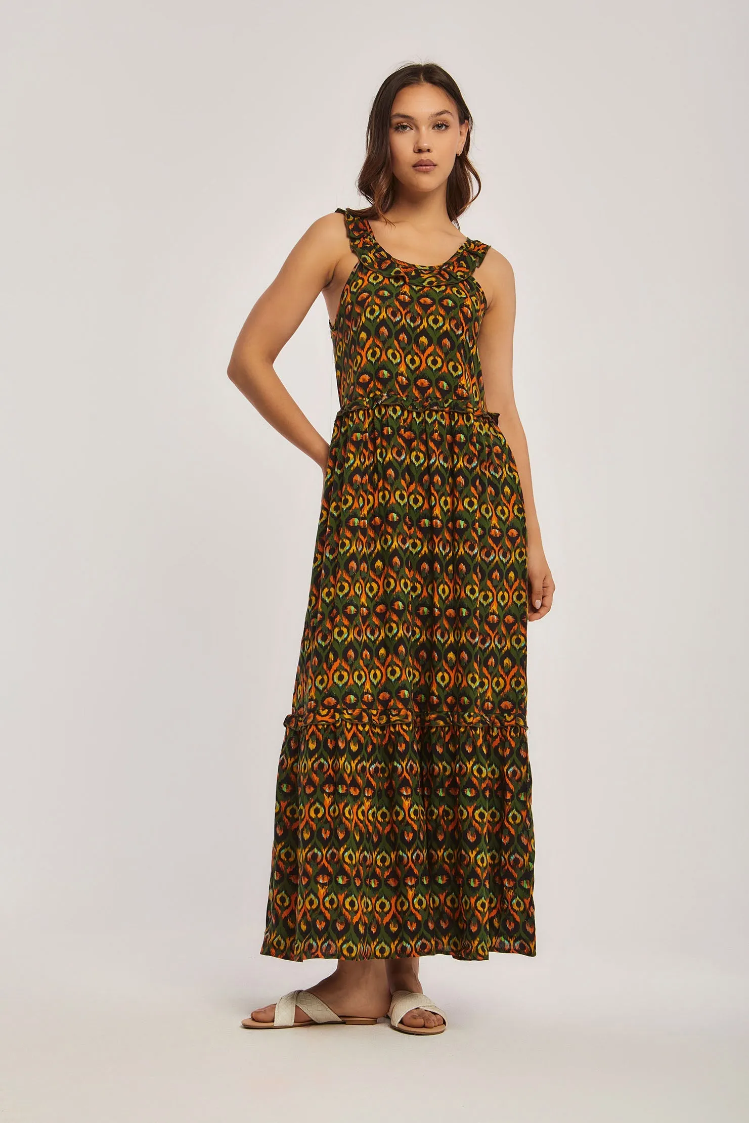 Women Dress Viscose Sleeveless Printed Green