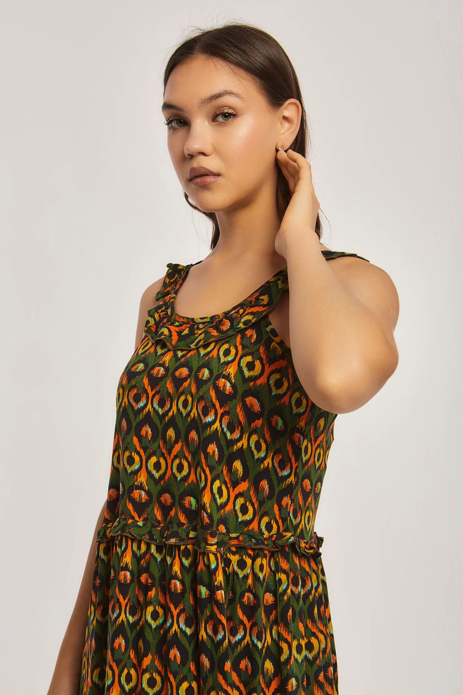 Women Dress Viscose Sleeveless Printed Green
