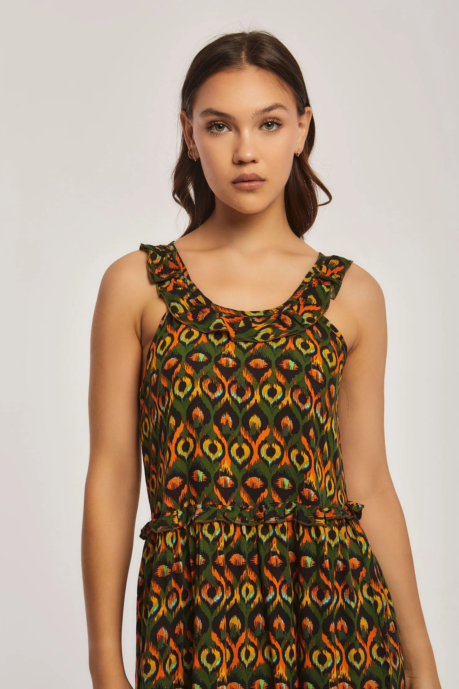Women Dress Viscose Sleeveless Printed Green