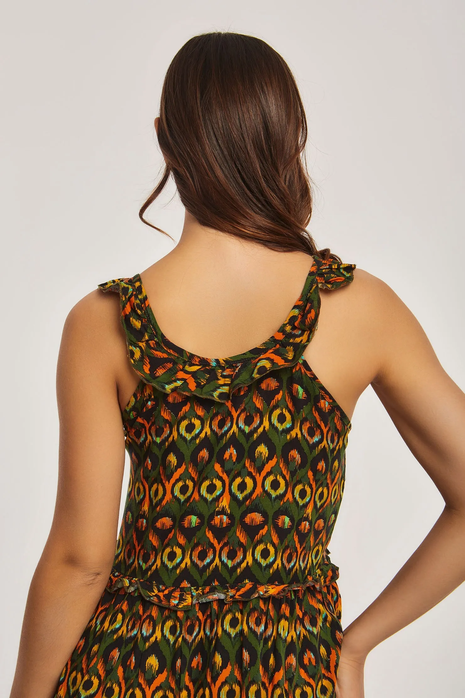 Women Dress Viscose Sleeveless Printed Green