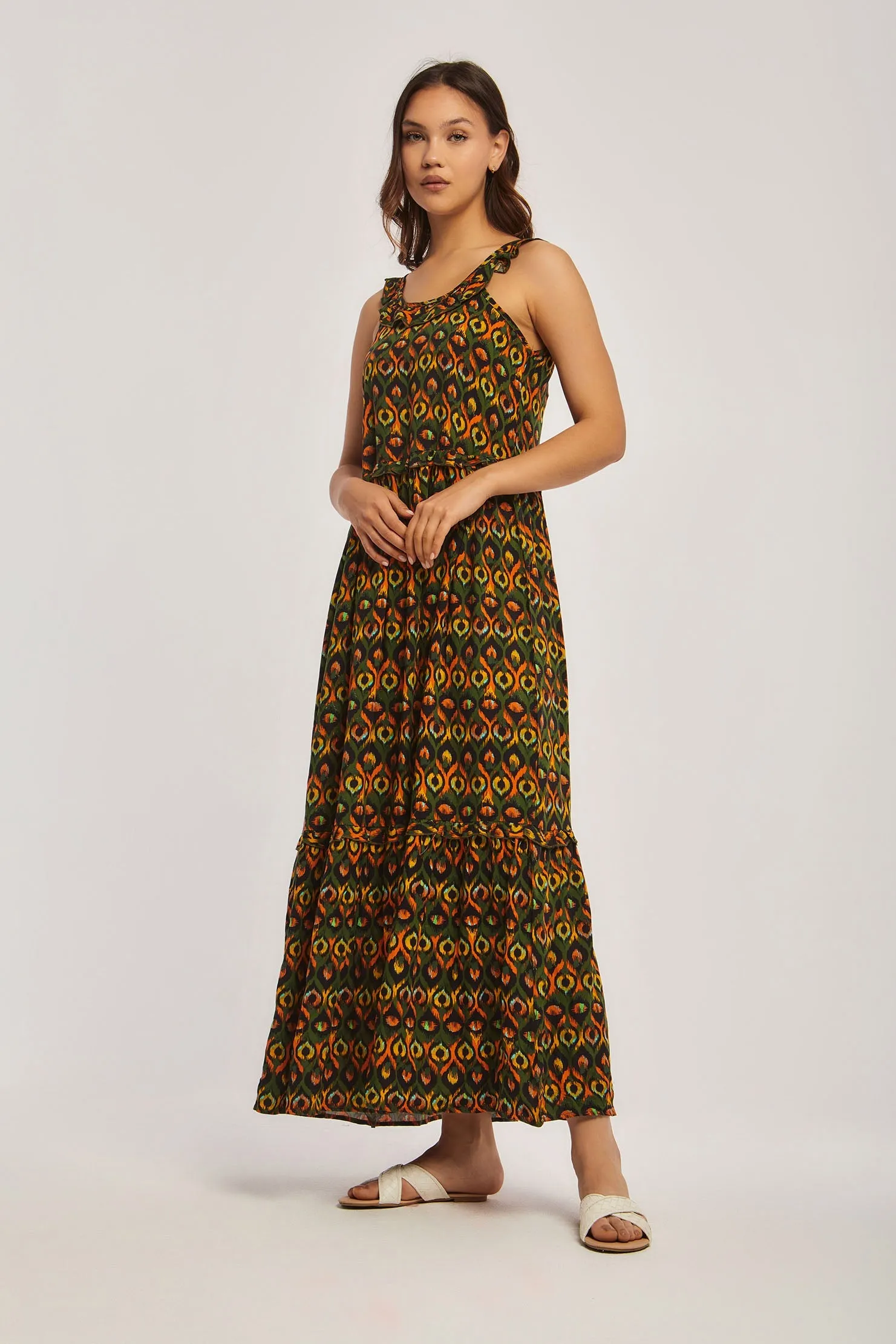 Women Dress Viscose Sleeveless Printed Green