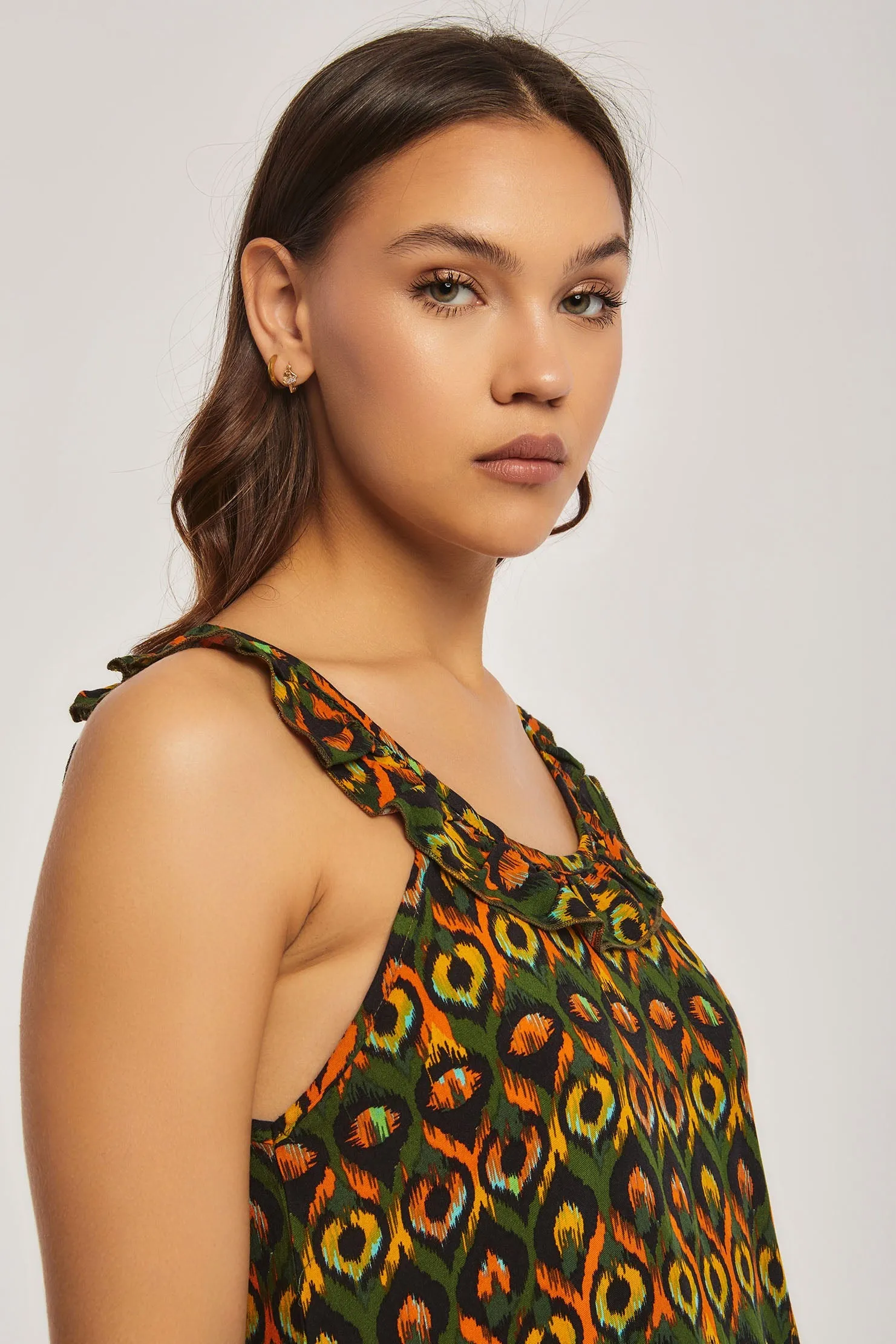 Women Dress Viscose Sleeveless Printed Green