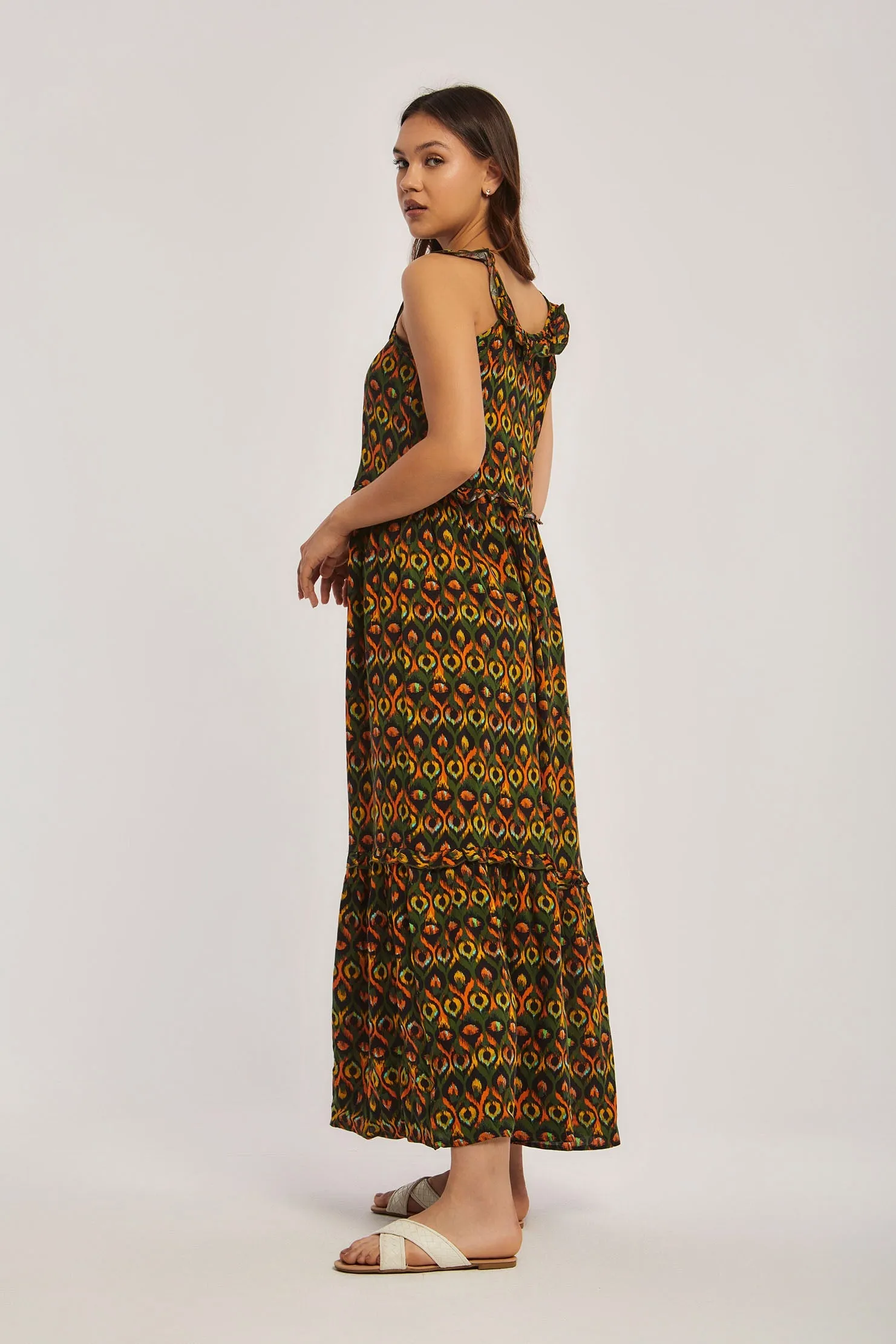 Women Dress Viscose Sleeveless Printed Green