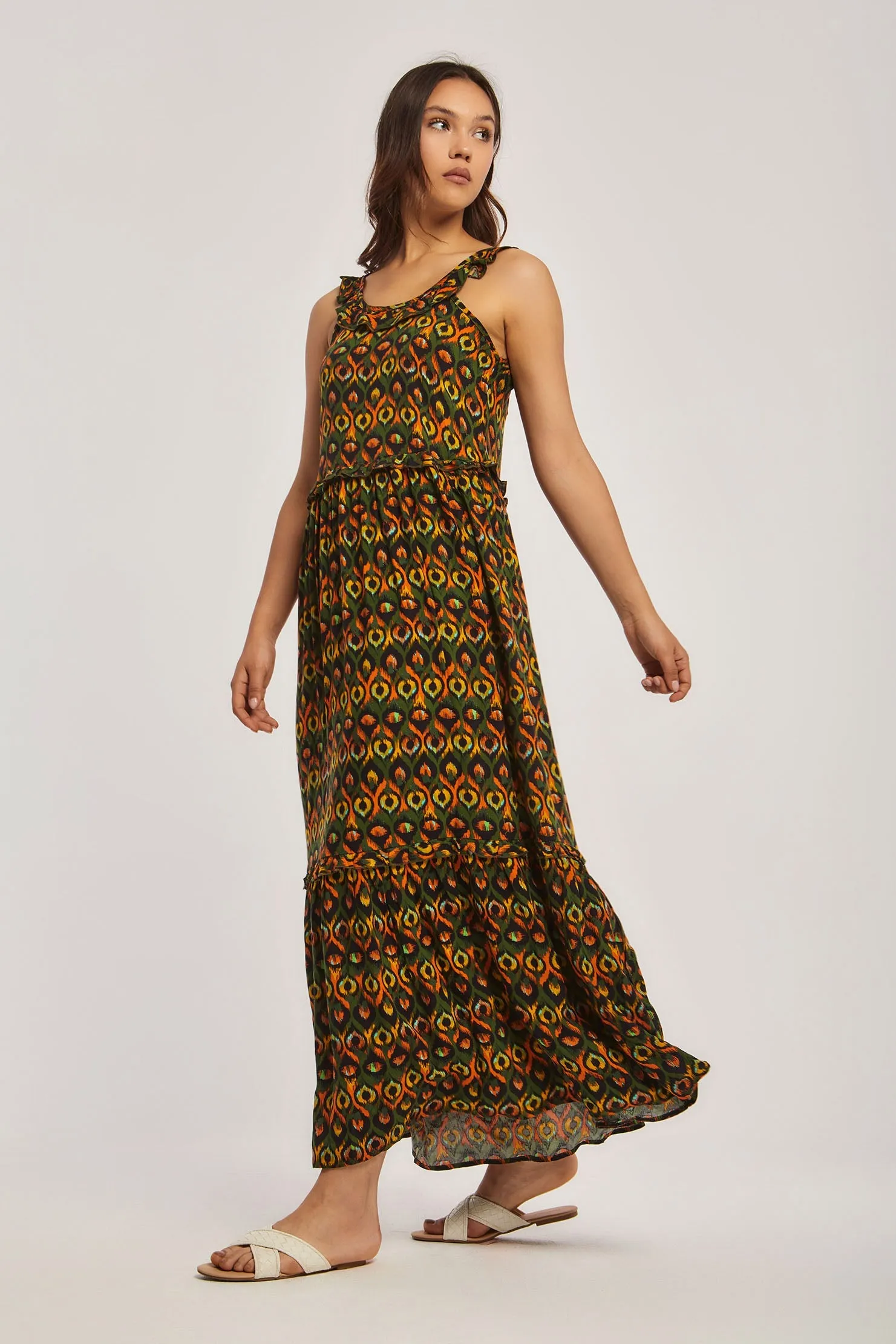 Women Dress Viscose Sleeveless Printed Green