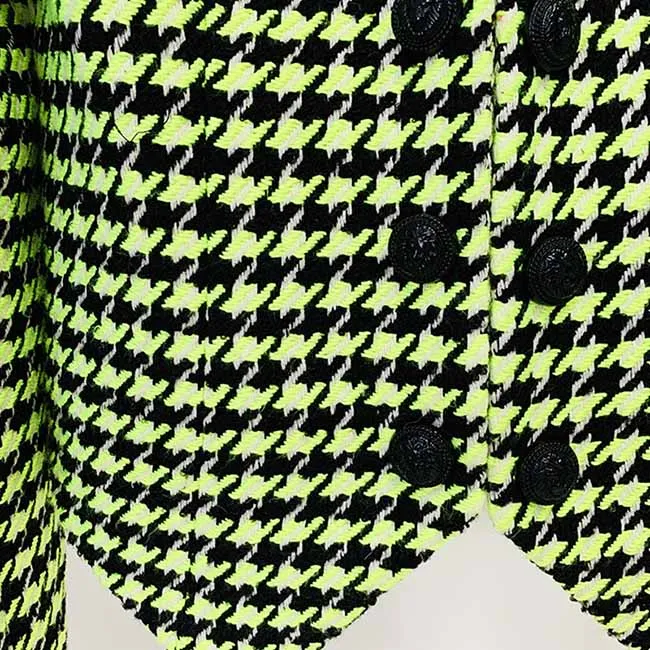 Women Green Houndstooth Wool Skirt Suit
