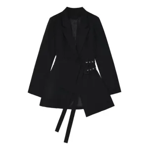 Women Irregular Bandage Spliced Blazer New Lapel Long Sleeve Loose Fit Jacket Fashion Tide Spring Autumn