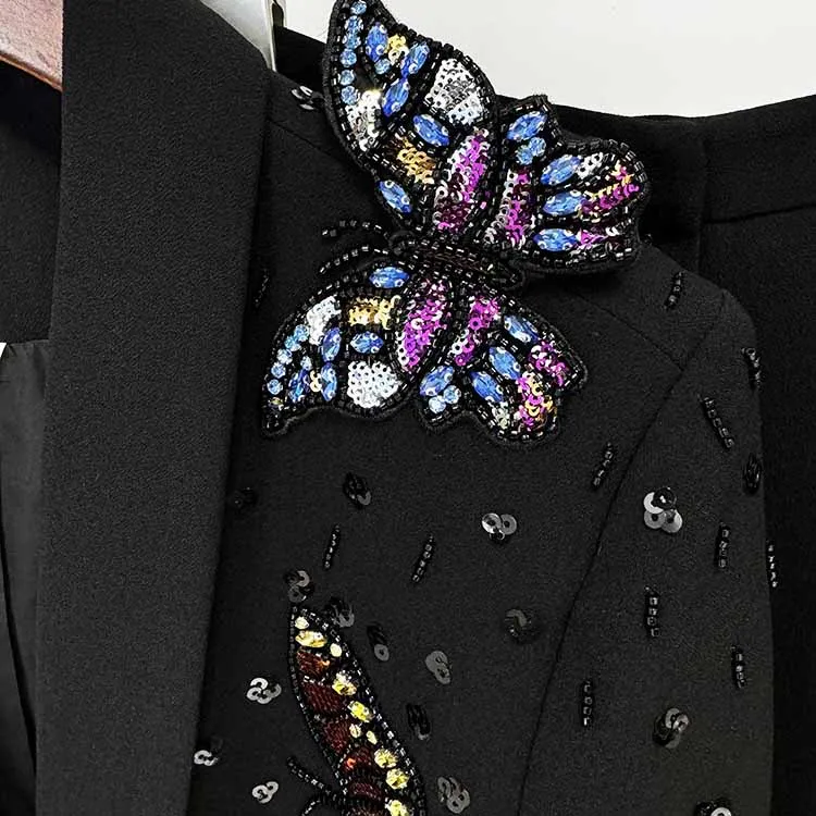 Women's Butterfly Beading Pantsuit 2 Two Piece Set Party Outfit Wedding Suit