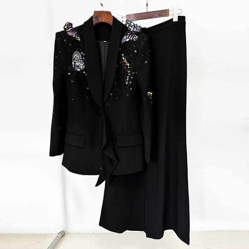 Women's Butterfly Beading Pantsuit 2 Two Piece Set Party Outfit Wedding Suit