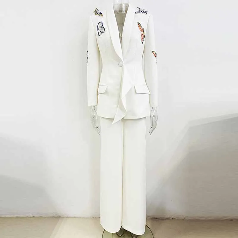 Women's Butterfly Beading Pantsuit 2 Two Piece Set Party Outfit Wedding Suit