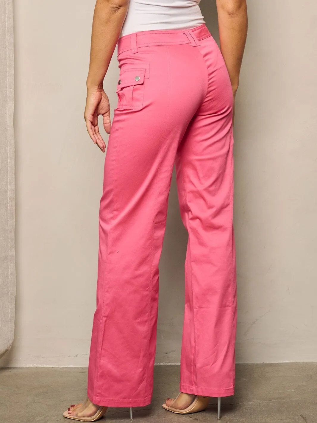 WOMEN'S BUTTON CLOSURE WIDE LEGS PANTS