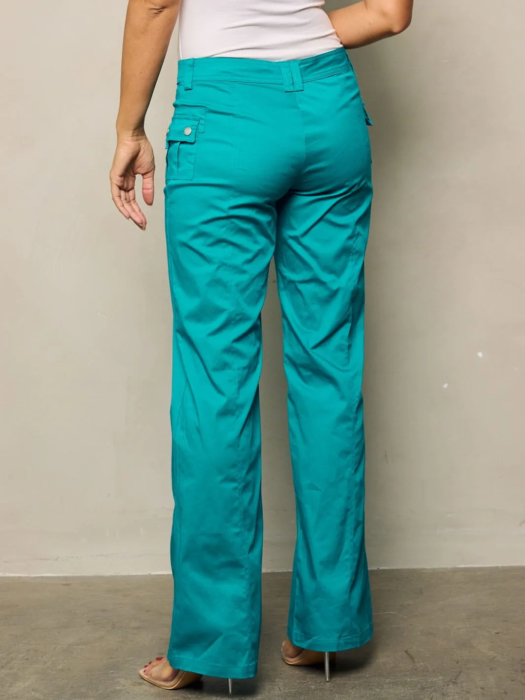 WOMEN'S BUTTON CLOSURE WIDE LEGS PANTS