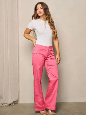 WOMEN'S BUTTON CLOSURE WIDE LEGS PANTS