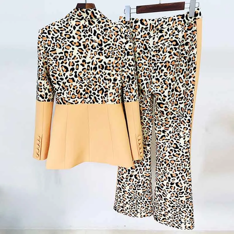 Women's Leopard Print Trousers Suit 2 Piece Animal Print Pant Suit