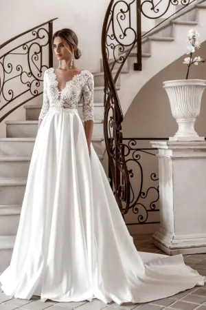 Women's Modest Wedding Dresses with Lace Sleeves