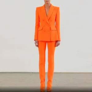 Women's Orange Double Breasted 2 Piece Pant Suit Sizes 6-14