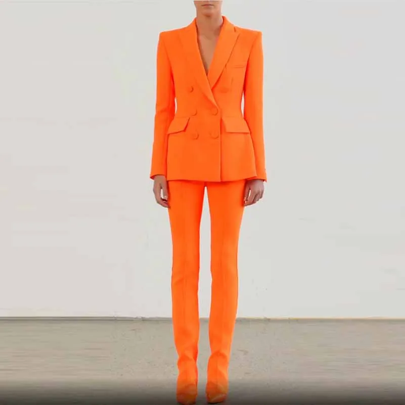 Women's Orange Double Breasted 2 Piece Pant Suit Sizes 6-14