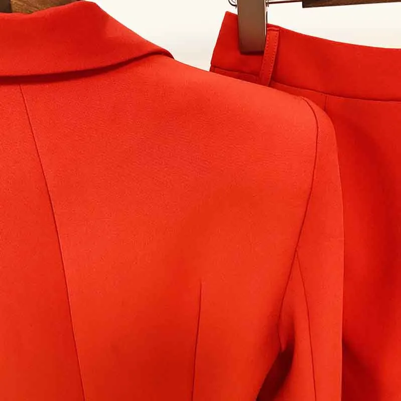 Women's Red Pantsuit Blazer High Waisted Flare Pants Suit Wedding Pantsuit