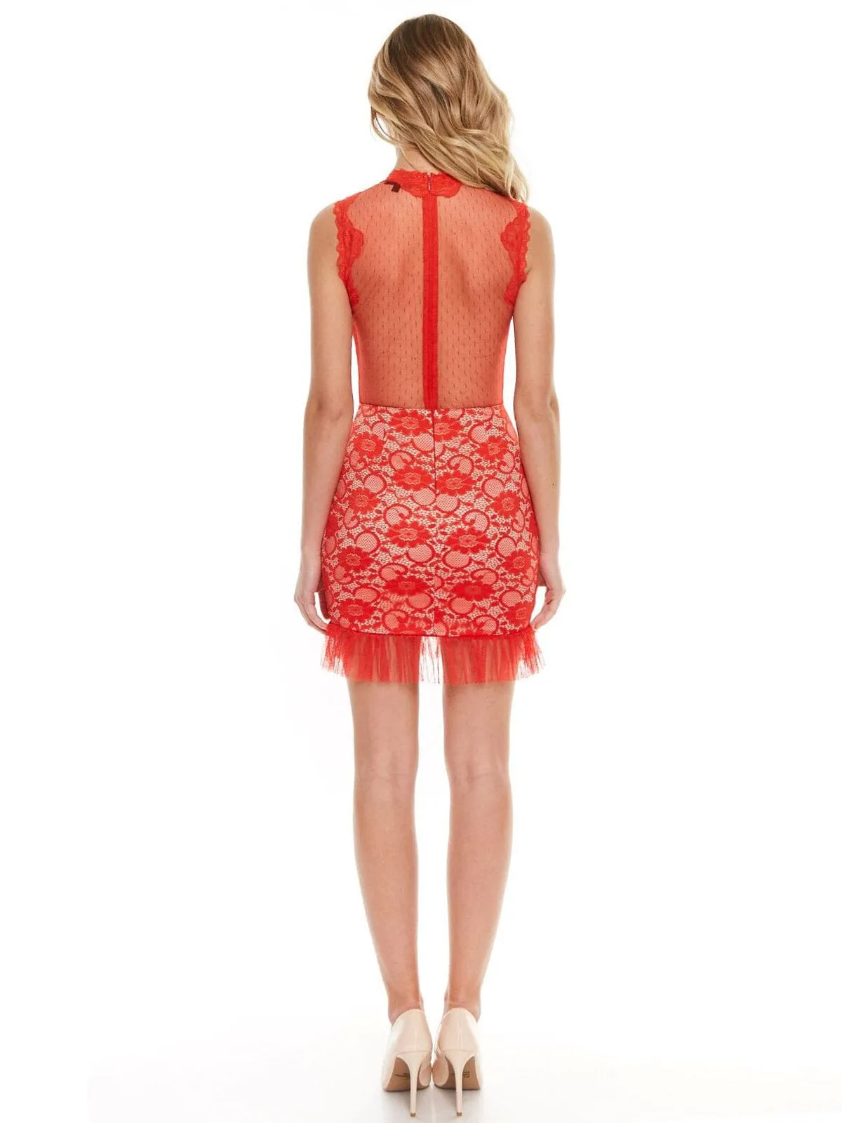 WOMEN'S SLEEVELESS BODYCON MESH LACE MINI DRESS