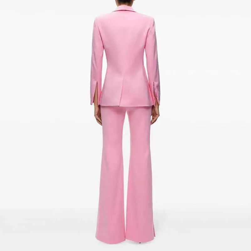 Women's Suit Pink One Button Pantsuit Wide-Leg Formal Suit Wedding Outfit