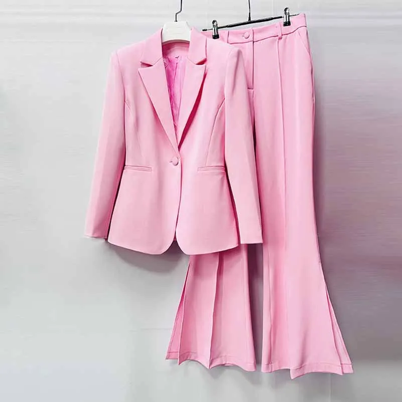 Women's Suit Pink One Button Pantsuit Wide-Leg Formal Suit Wedding Outfit