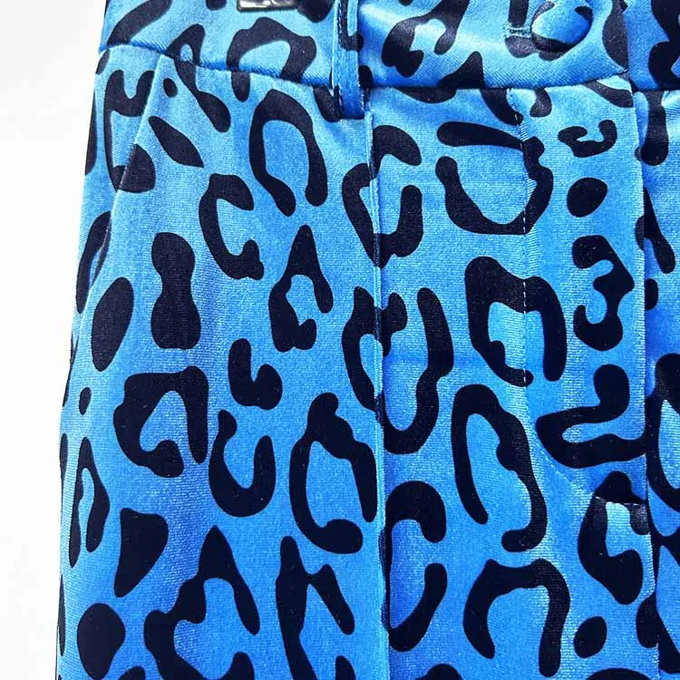 Women's Velvet Pantsuit Leopart-Printed Suit Wide-Leg Animal Print Slim Suit