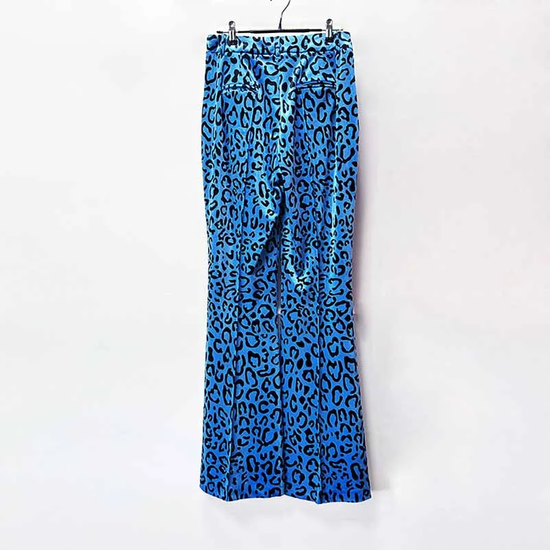 Women's Velvet Pantsuit Leopart-Printed Suit Wide-Leg Animal Print Slim Suit