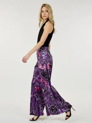 WOMEN'S ZIP UP MULTI PRINT WIDE LEG PANTS