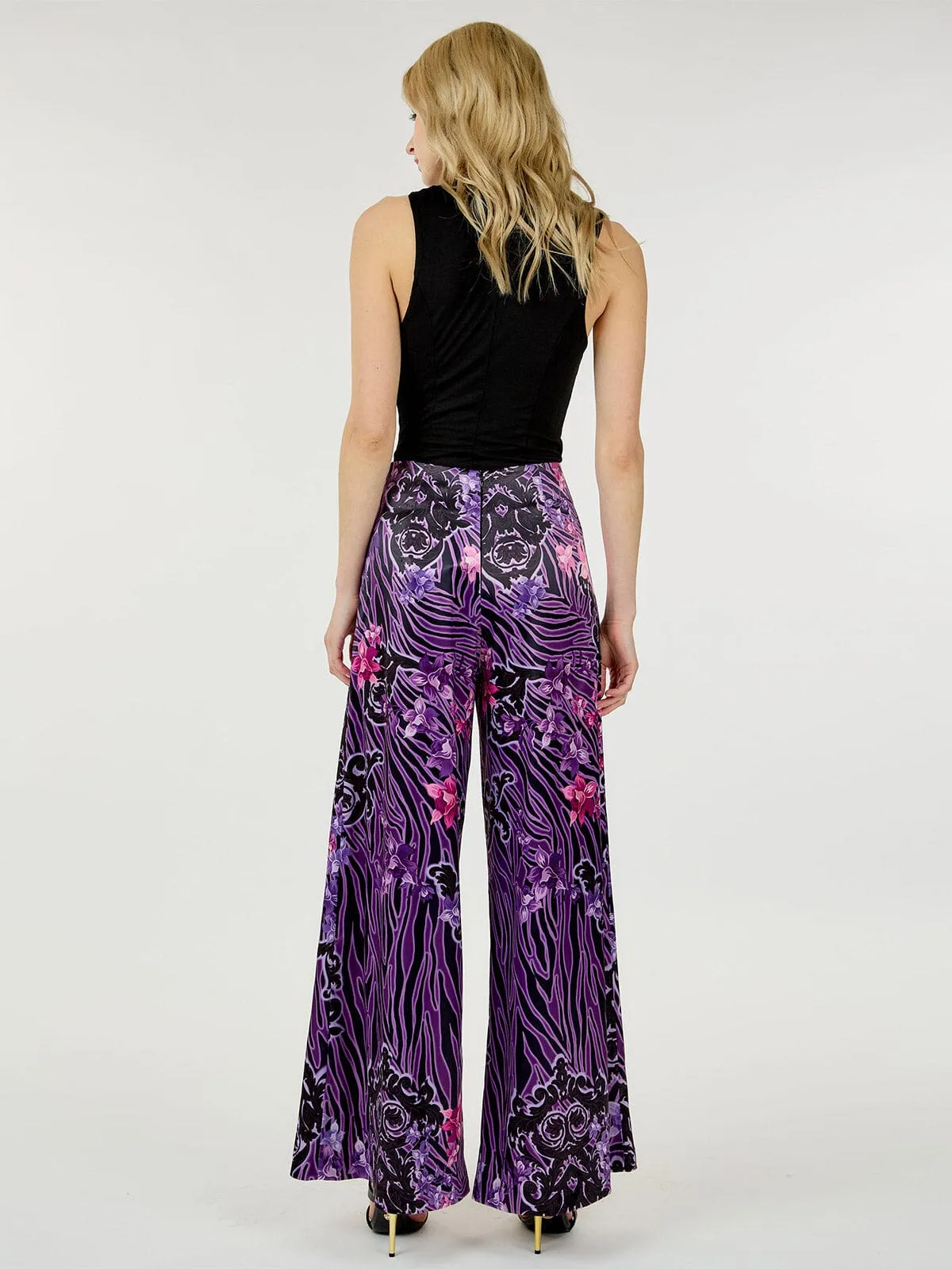 WOMEN'S ZIP UP MULTI PRINT WIDE LEG PANTS