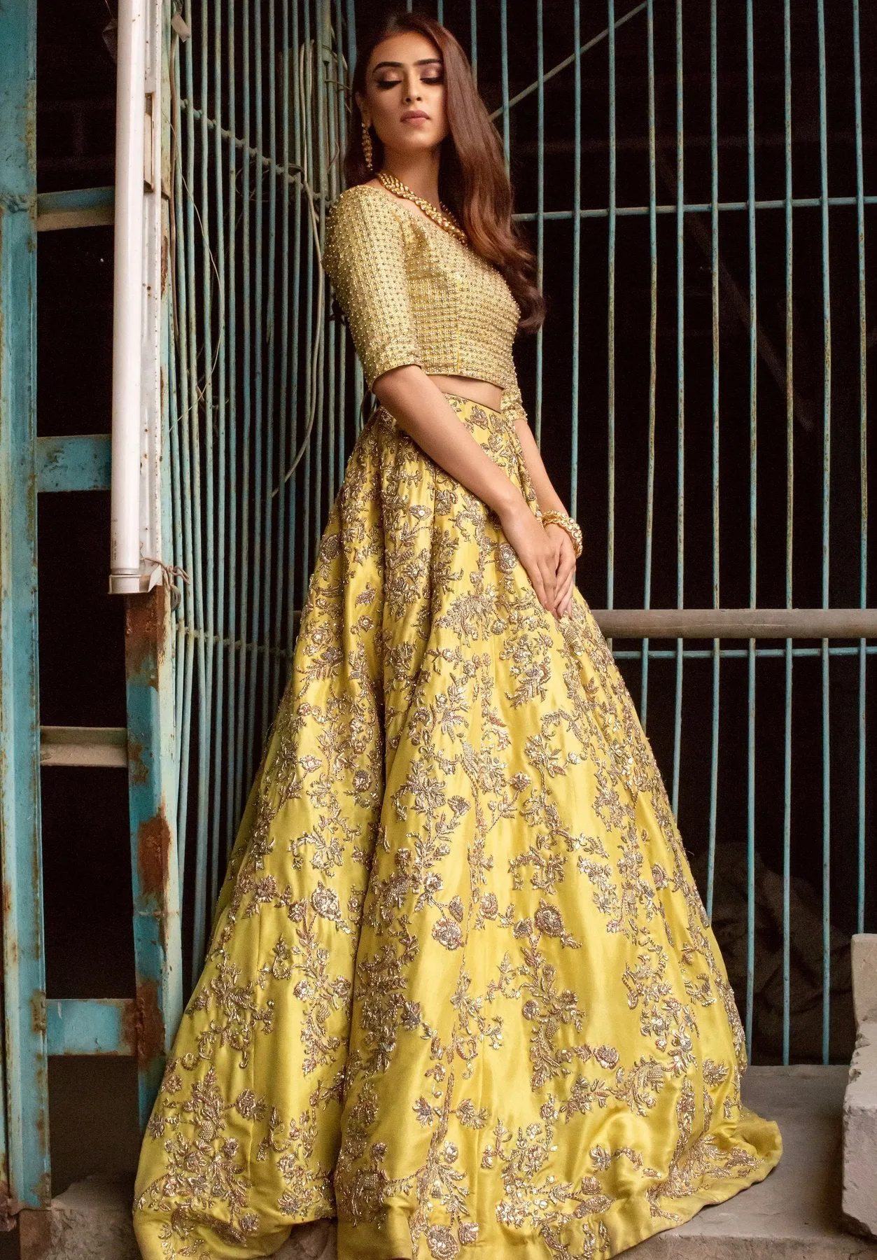Yellow Color Wedding Haldi Lehenga